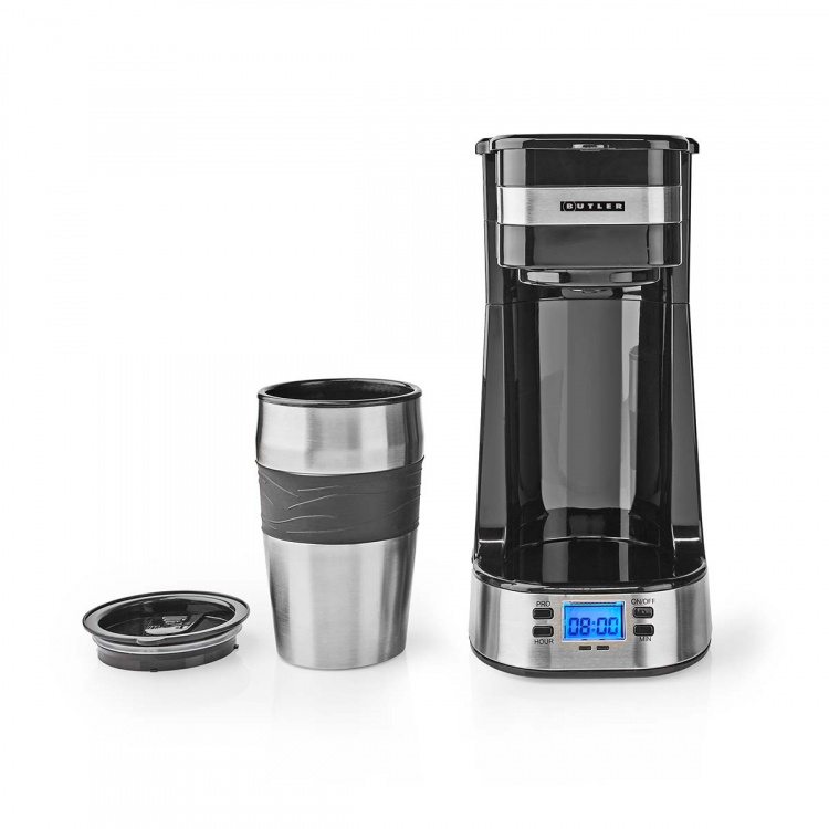 Butler Kaffebryggare för en portion | 0,4 l | 750 W | Timerfunktion | Isolerad resemugg | Automatisk avstängning | LCD-display | Svart