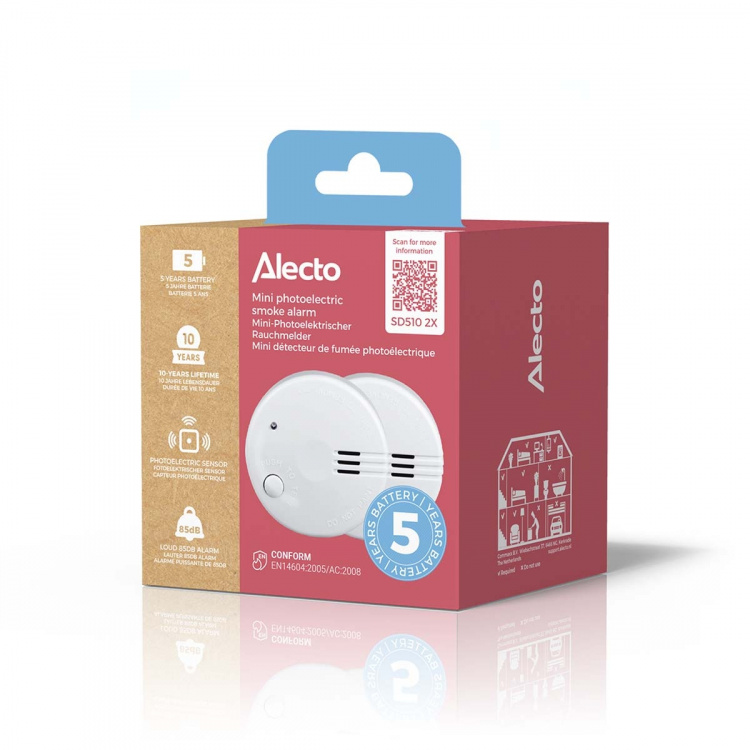 Alecto Minirökdetektor med 5 års batteri 2-pack Vit