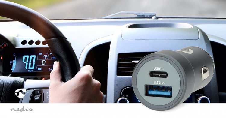 Nedis Billaddare | 48 W | 1.5 / 2.0 / 3.0 A | Antal utgångar: 2 | Port typ: USB-A / USB-C™ | Automatiskt val av Spänning