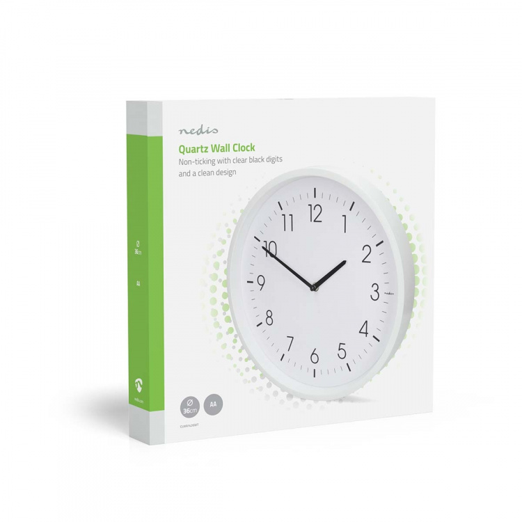 Nedis Väggklocka | Diameter: 360 mm | ABS | Tyst rörelse | Vit