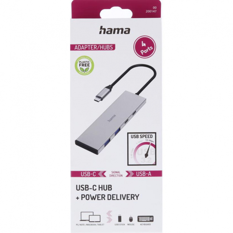 Hama USB-C Hub USB 3.2 Gen2 2xUSB-C + 2xUSB-A 10 Gbit/S PD Aluminium
