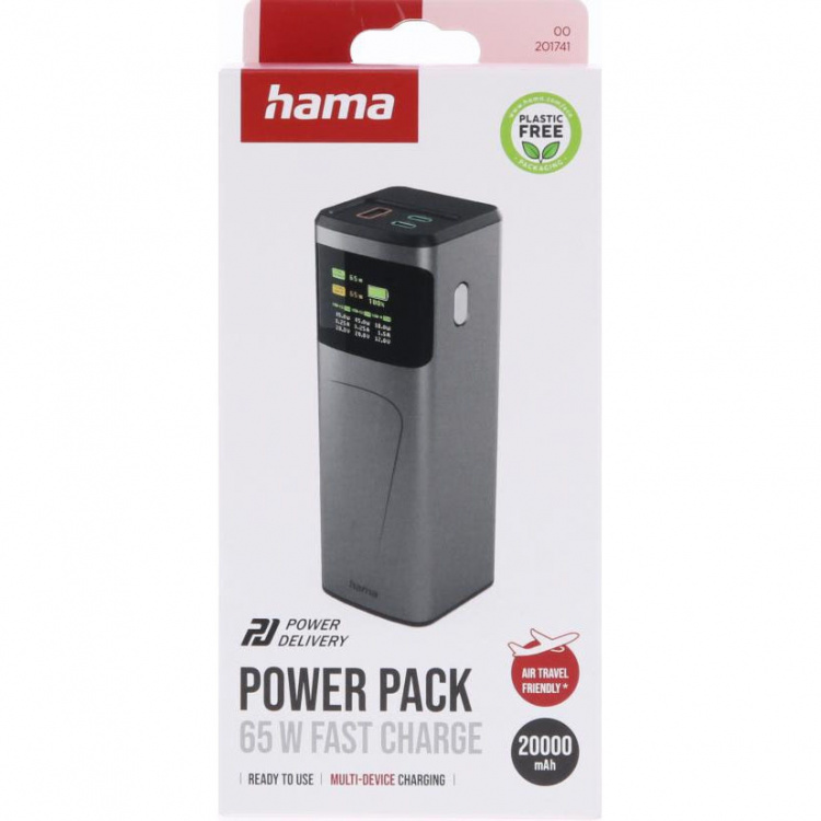 Hama Powerbank 20000mah 2xUSB-C 1xUSB-A 65W Snabbladdning