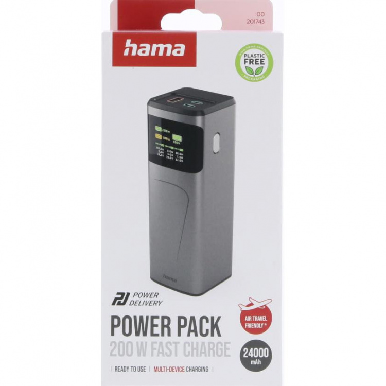 Hama Powerbank 24000mah 2xUSB-C 1xUSB-A 200W Snabbladdning