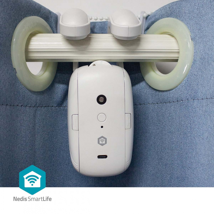 Nedis SmartLife Robot med Gardin | I-Skena / Stångskena / U-Skena | Draperier / Gardiner | Batteridriven / USB ström | 4000 mAh | Bluetooth® | Vit
