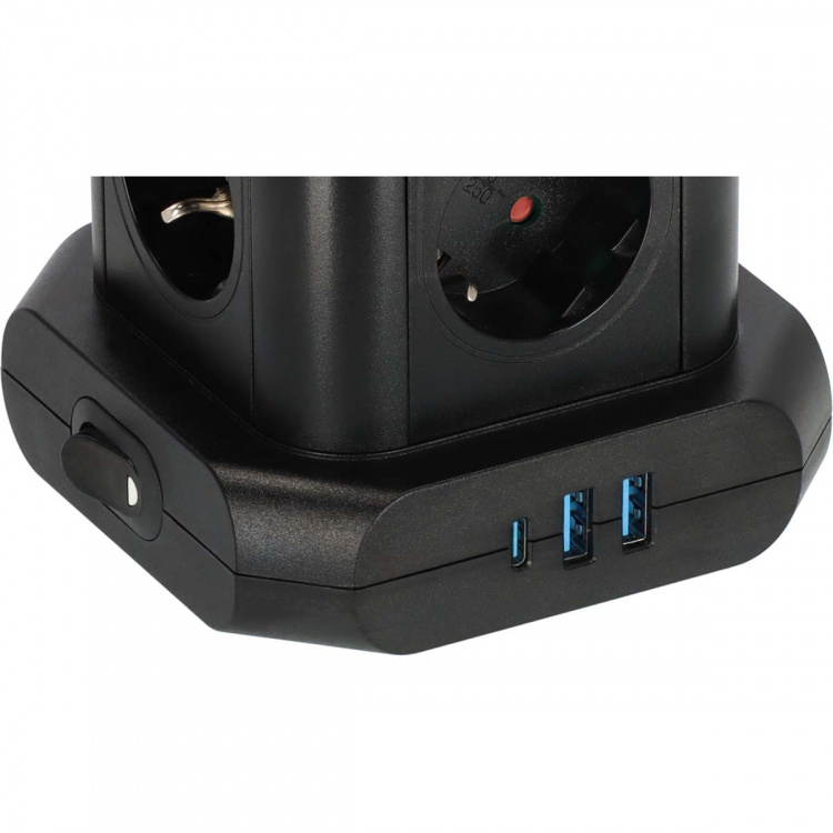 Brennenstuhl Powerstrip-torn med 8 powerstrips i 45°-konfiguration (2x USB A & 1x USB C Power Delivery, med 2m kabel, tvåpolig switch)