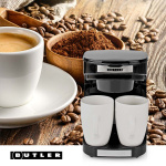 Butler Kompakt kaffebryggare | 2 porslinskoppar | 0,25 l | 450 W | Automatisk avstängning | Svart