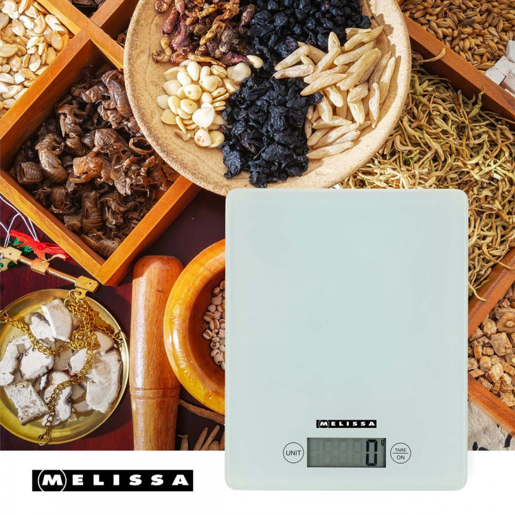MELISSA Digital köksvåg | Härdat glas | LCD-display | Max. 5 kg | Tarafunktion | 1 grams steg | Gram / Ounce / Pounds / Milliliter