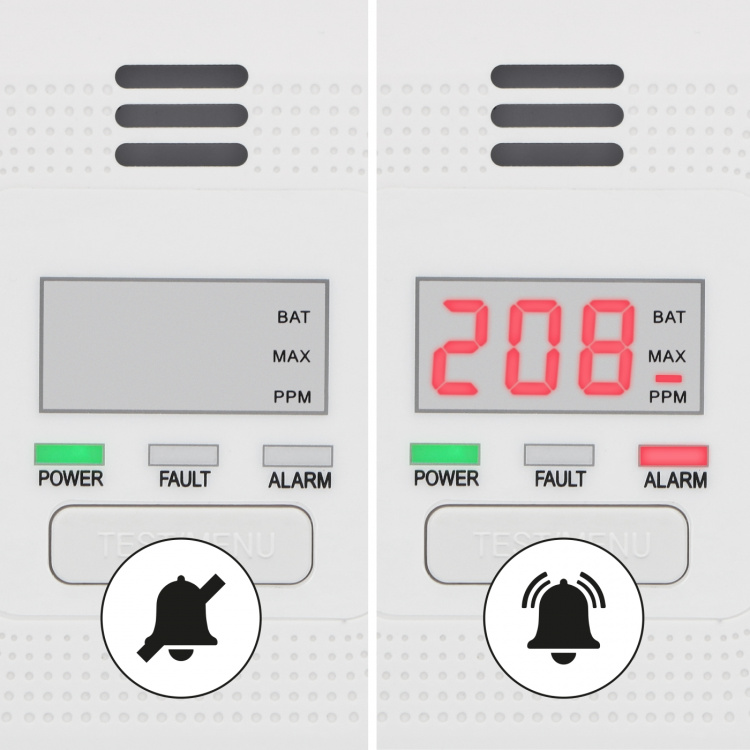 Alecto Kolmonoxidlarm med display och 10 års drifttid för batteri och sensor
