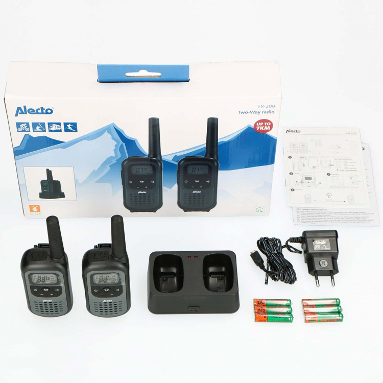 Alecto Walkie-Talkie Set | 2 handenheter | Upp till 7 km | Frekvenskanaler: 16 | PTT / VOX | 35 h standby | Headsetutgång | Svart