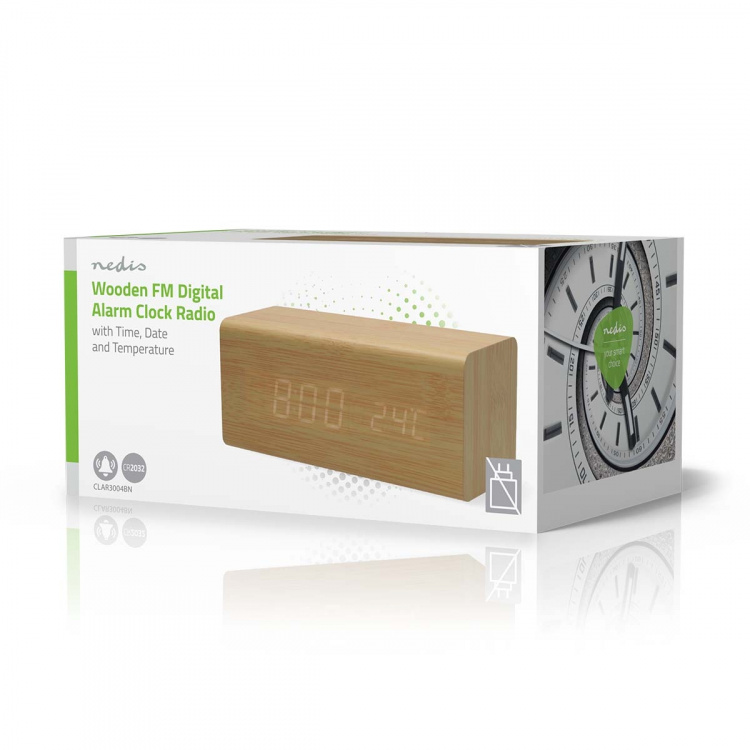 Nedis Digital klockradio | LED | USB-C™ Female | FM | Snooze-funktion | Sov timer | Antal alarm: 2 | Brun