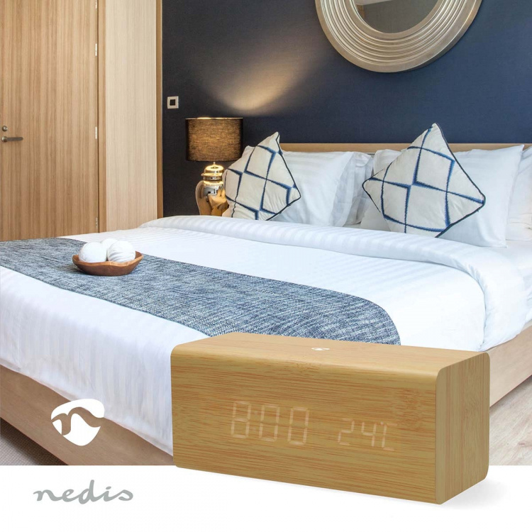 Nedis Digital klockradio | LED | USB-C™ Female | FM | Snooze-funktion | Sov timer | Antal alarm: 2 | Brun