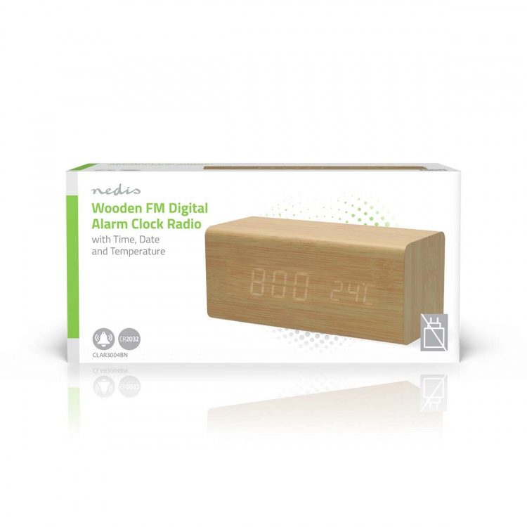 Nedis Digital klockradio | LED | USB-C™ Female | FM | Snooze-funktion | Sov timer | Antal alarm: 2 | Brun