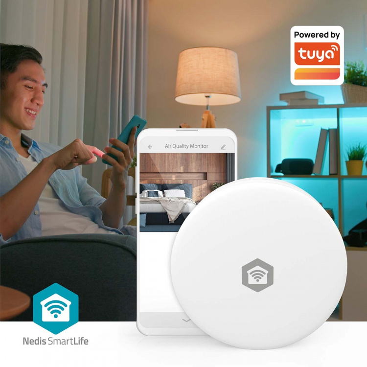 Nedis SmartLife luftkvalitetsmätare | Wi-Fi | Koldioxid (CO2) / Luftfuktighet / Temperatur | Android™ / IOS | Vit