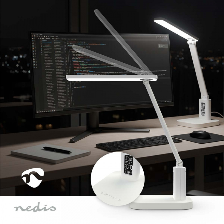 Nedis LED Bordslampa | Dimbar | Integrerad spegel | 3 Ljuslägen | 220 lm | Uppladdningsbara | Dimmer - På enhet | Vit