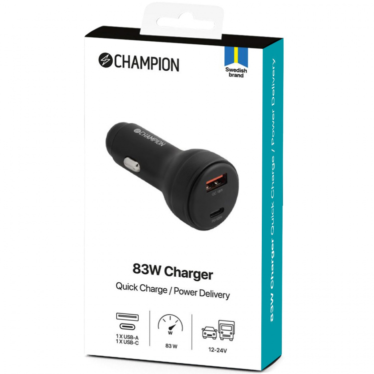 Champion Billaddare 83W 2-port QC/PD Svart