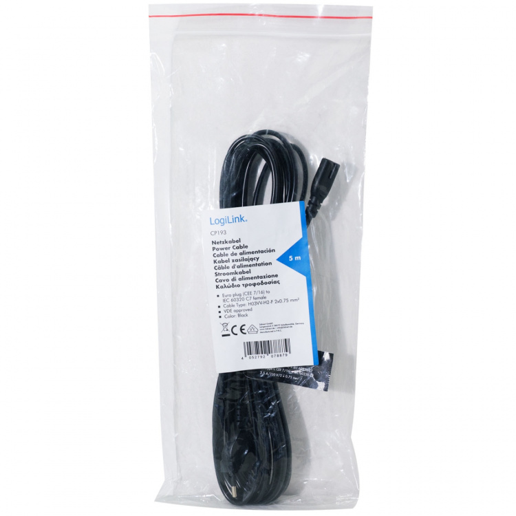 LogiLink Apparatkabel Euro till C7 5m Svart