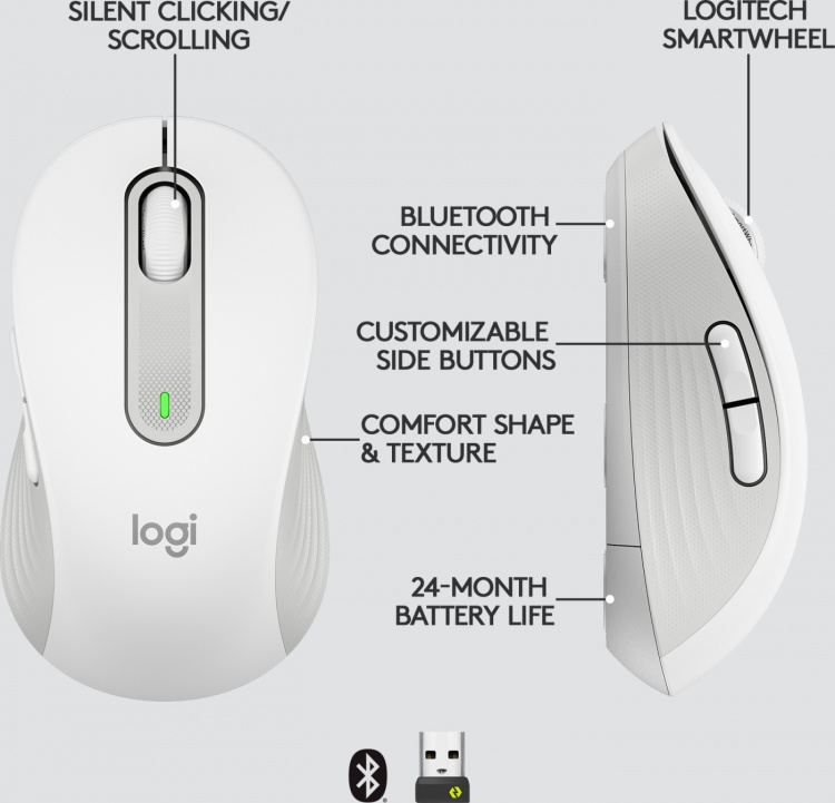 Logitech Signature M650 – trådlös mus, vit
