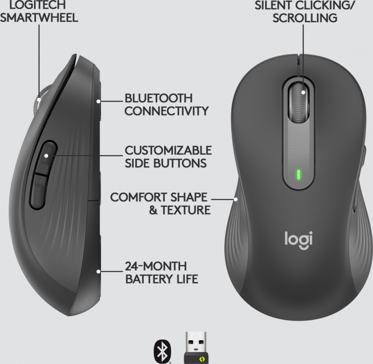 Logitech Signature M650 L LEFT – trådlös mus, svart