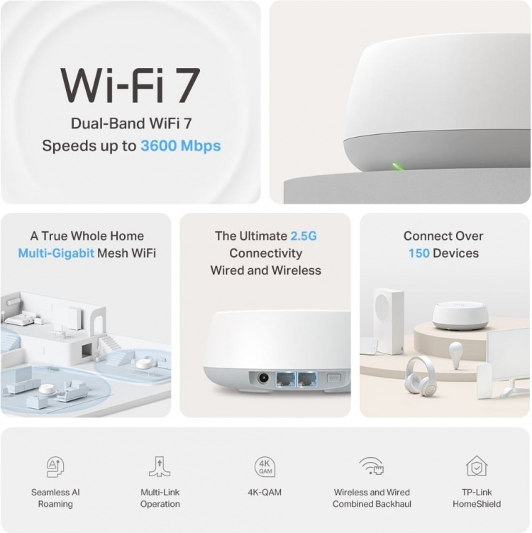 TP-Link Deco BE25 Dual-Band WiFi 7-mesh-system, 3-pack