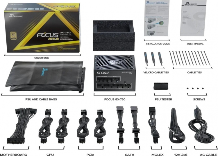 Seasonic FOCUS GX-750 ATX 3.1 (2024) – nätaggregat, svart, 750 W