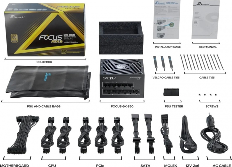 Seasonic FOCUS GX-850 ATX 3.1 (2024) – nätaggregat, svart, 850 W