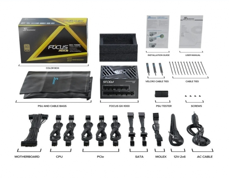 Seasonic FOCUS GX-1000 ATX 3.1 (2024) – nätaggregat, svart, 1000 W