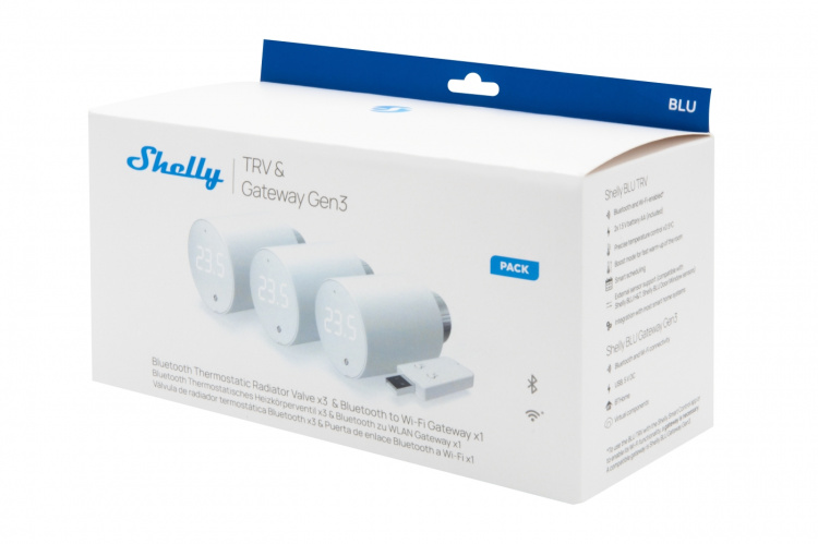Shelly BLU TRV + BLU Gateway Gen3 – smart termostat, 3 st