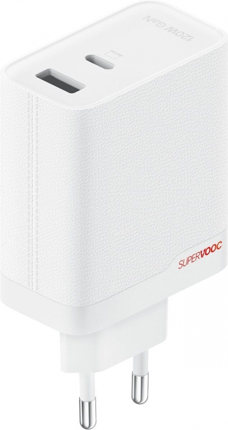 OnePlus SUPERVOOC 120 W nätadapter med dubbla portar, vit.