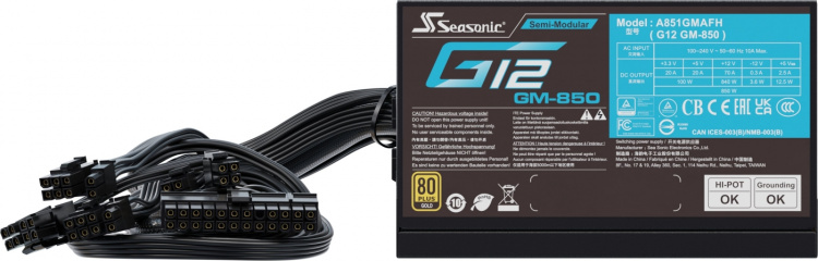 Seasonic G12 GM-850 (2024) ATX-nätaggregat, svart, 850 W