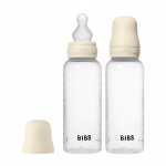 BIBS Nappflaska, rund, silikon, 2-pack, medium flöde – elfenben – 270 ml